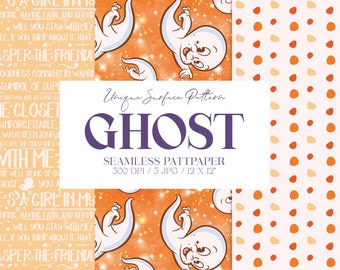 Cute Ghost Digital Paper/Patterns: Versatile Seamless Ghost Backgrounds, Wallpapers, and Friendly Ghost Prints Theme - Retro Vtg Pattpaper