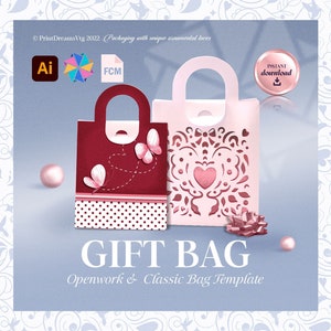 Modèle de sac cadeau ScanNCut : classique et dentelle/ajouré, sacs cadeaux Brother ScanNcut, fêtes, mariages, anniversaires. Coffrets/sacs cadeaux