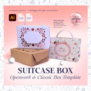 Valentinstag Koffer SVG-Vorlage: Klassisch und Spitze / Openwork, Partys, Hochzeiten, Geburtstage. Kompatibel mit Cricut, DXF. Geschenkboxen / -taschen