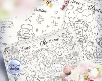 Custom Design Wedding Coloring and Activity Placemat: Celebrations & Keepsake - Activity Sheet