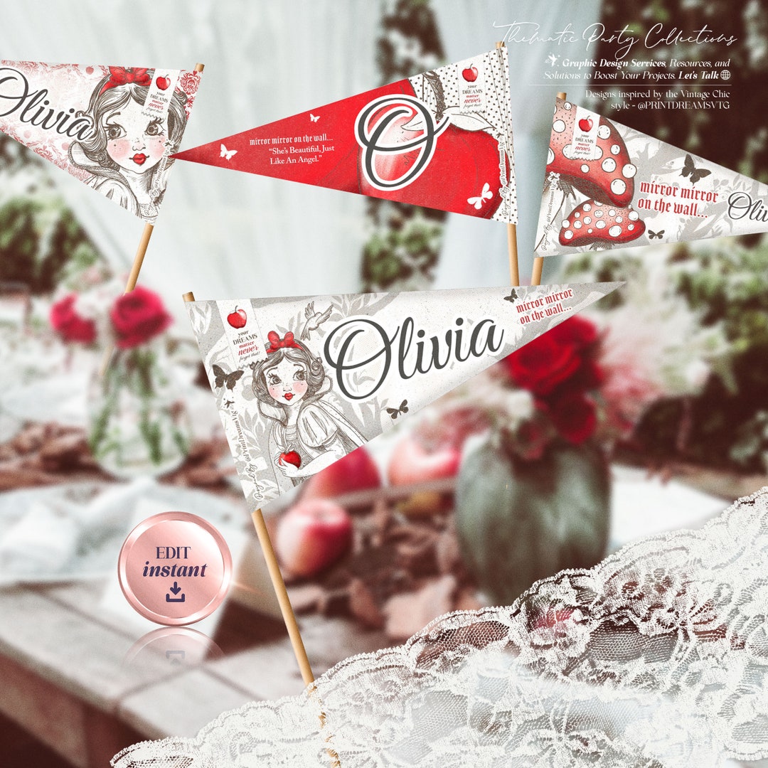 Editable Snow White Pennants Template: Ideal for Birthday Party Favors ...
