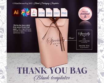 Thank You Gift Bag Template: Favor Bags for Parties, Weddings, & Birthdays. SVG Cricut, Brother ScanNCut File, DXF, ScanNcut Gift Boxes/Bags