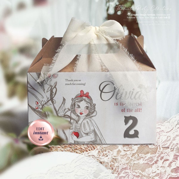 Editable Snow White Party Favor Box Label Template: Perfect for Birthday Party Favors and More | Themed Party - Bday Party Decor