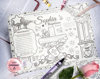 Editable Lavender Baptism Coloring and Activity Mat | Religious Coloring & Keepsake Placemat - Activity Sheet