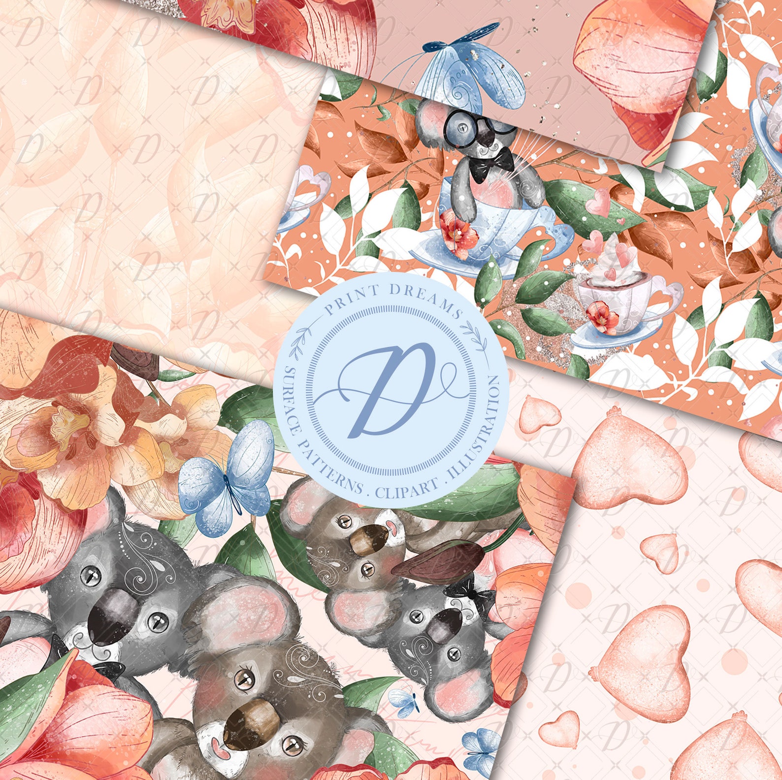 Koala Digital Papers Koala Pattern Koala Cute Animals Etsy