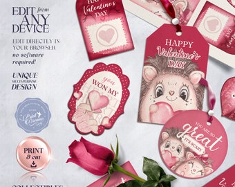 Valentine's Day Tags for Classroom Treats. Valentine Labels, Love & Friendship Gift Tags, Sticker, Ready to Print