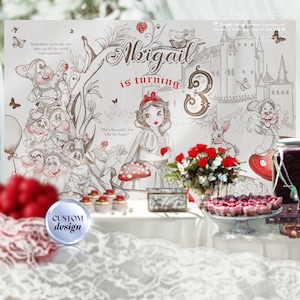Telón de fondo personalizado para cumpleaños de Blancanieves en un jardín encantado: celebra con estilo y conserva un recuerdo duradero