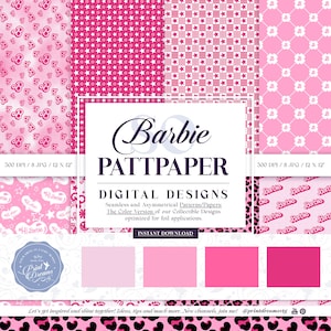 Digitaal papierpakket: roze patronen geïnspireerd op een beroemde pop - naadloos, behang, poppenthema - pattpaper
