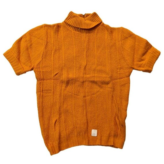 Suéter vintage de cuello alto acanalado, manga corta, amarillo