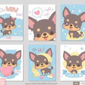 Cute happy funny chihuahua chiwawa dog, chocolate brown long hair in soft color. Set of rectangle clipart, gift tag, card, Vector EPS