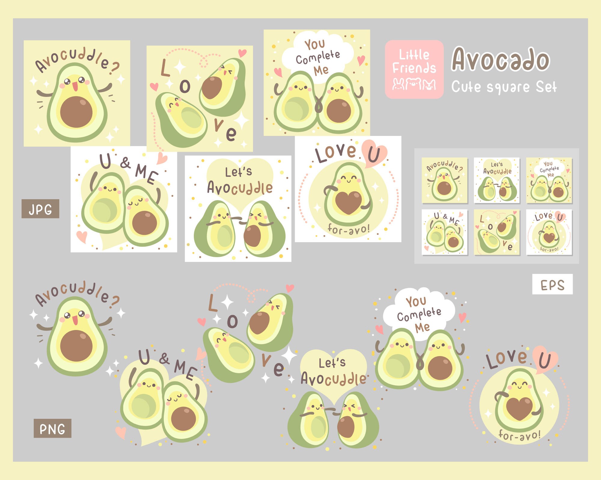 Cute Couple Half Avocado in Love. Funny Fruit Love Quote, Let's ...