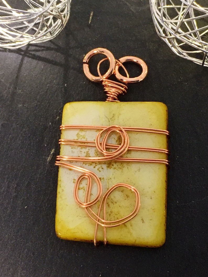 Mother of pearl wrapped in copper wire pendant with 18 inch rose antique bronze chain
