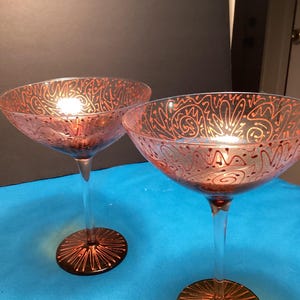 Hand Painted Martini Glasses - Copper Set of 2