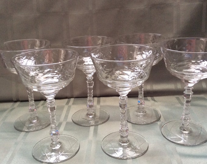 Set of 6 Star of David stemmed champagne glasses