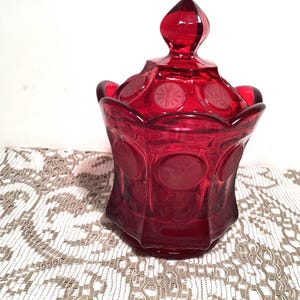 Pretty Vintage Fostoria Ruby Red Coin Glass Candy Dish