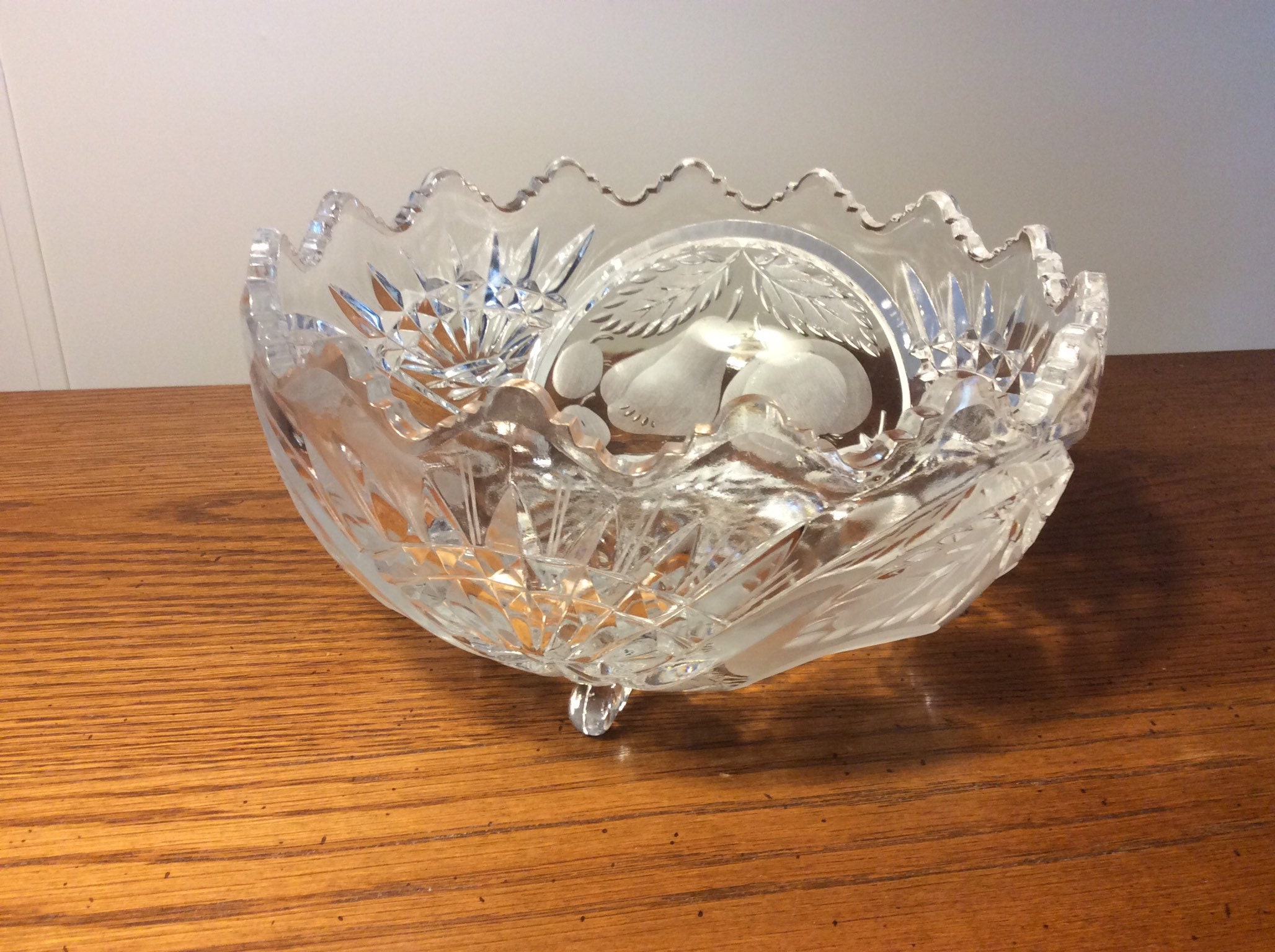 8 1/2 inches wide Gorgeous cut crystal footed serving bowl