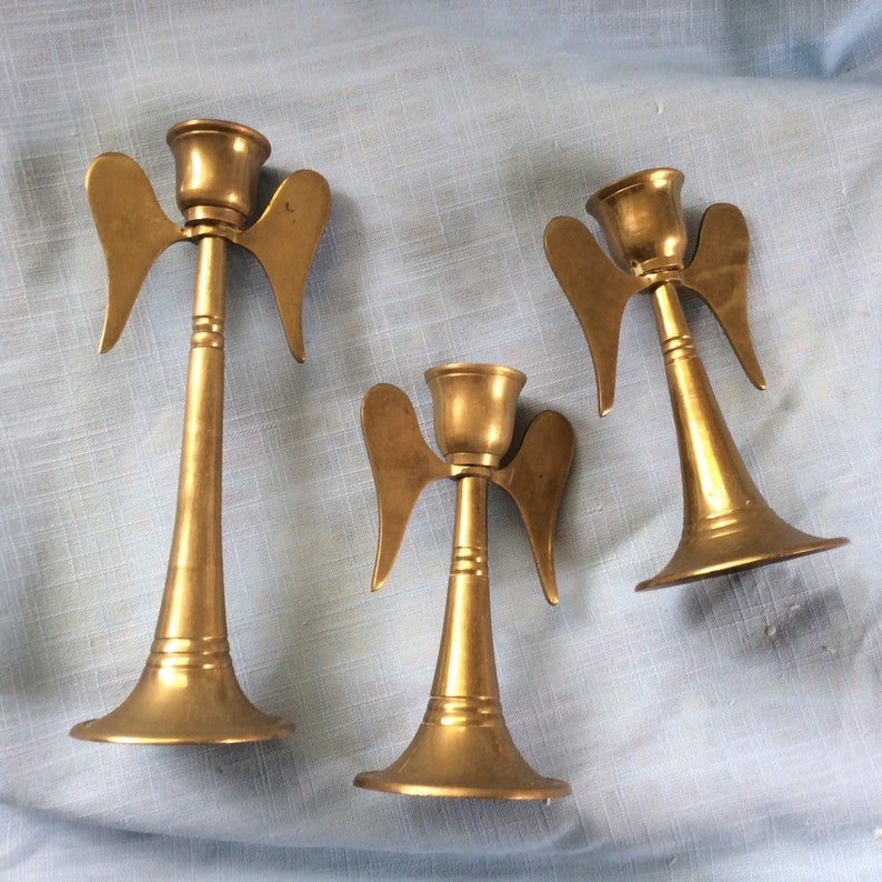 3 brass angel candle holders Etsy