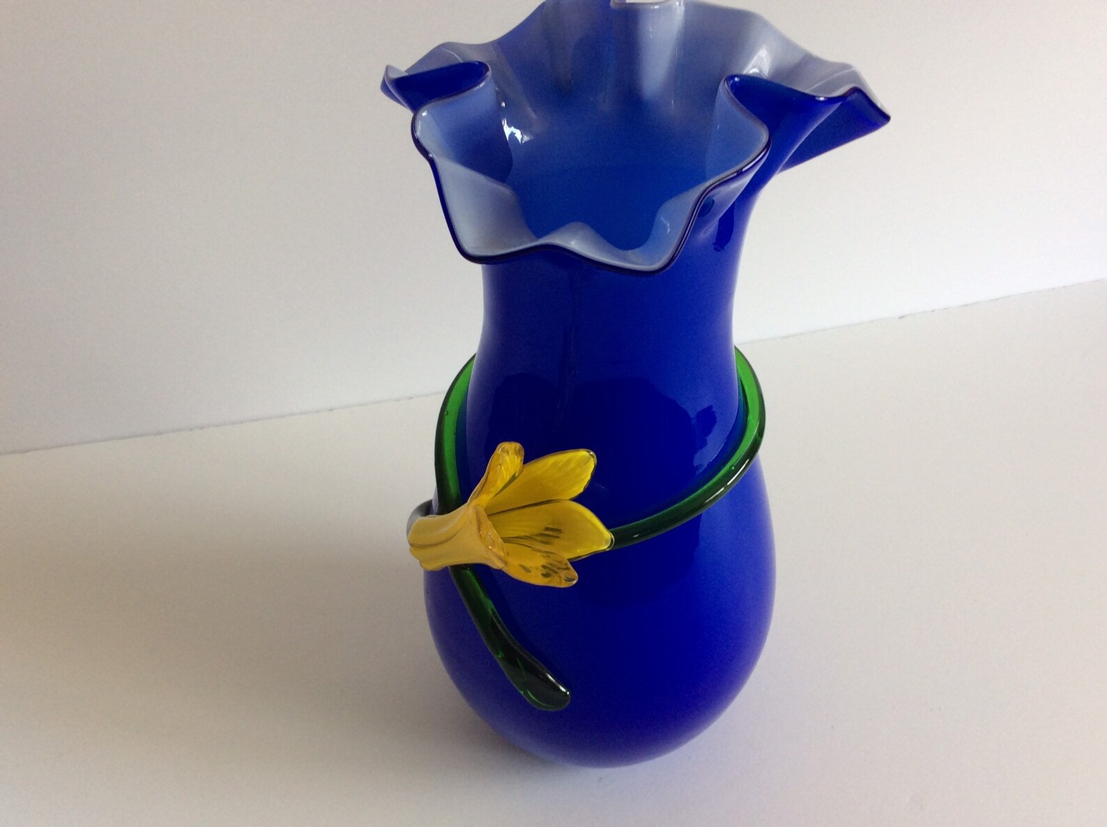 blue vase with yellow flower Etsy