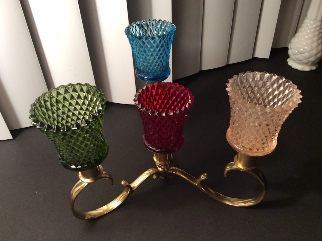 Round Brass Candle Holder With Colorful Votives Etsy