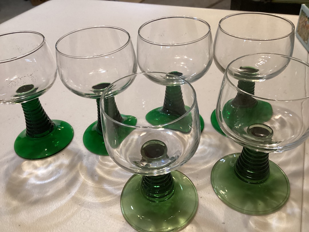 6 Green Beehive Stem Cordial Glasses Etsy