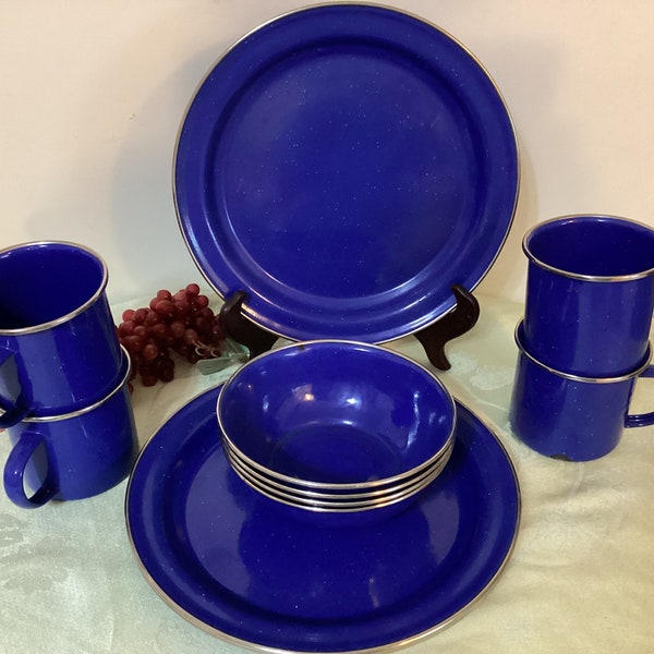 Set of 12 enamel dinnerware pieces