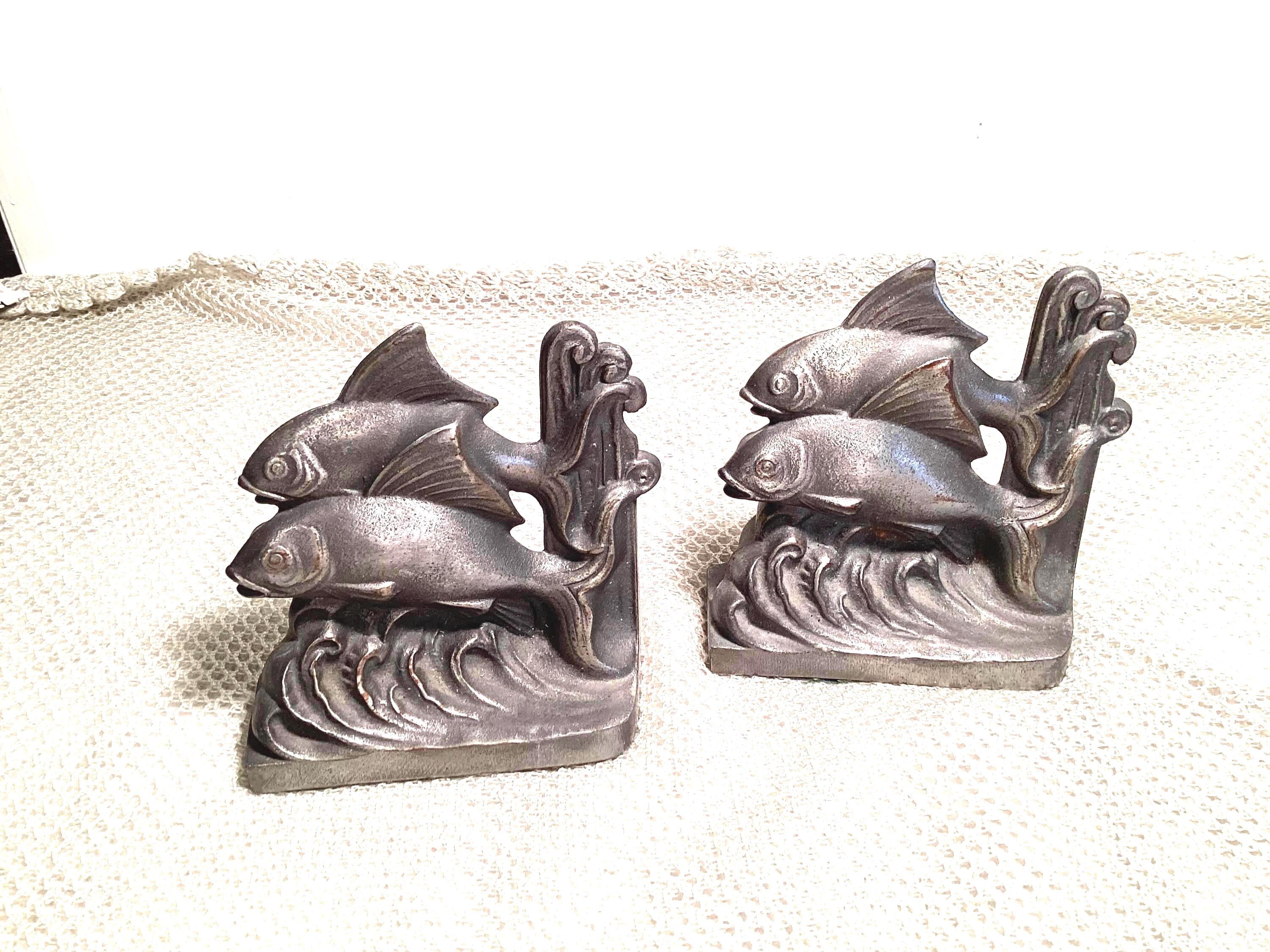 Hurley Nautical Deco Cast Iron Fish Bookends