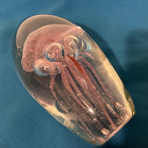 Large Paperweight Art Glass with Pink Jellyfish