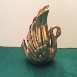 Planter Bird Patina Container Feathers Brass Swan Made in Korea Etched