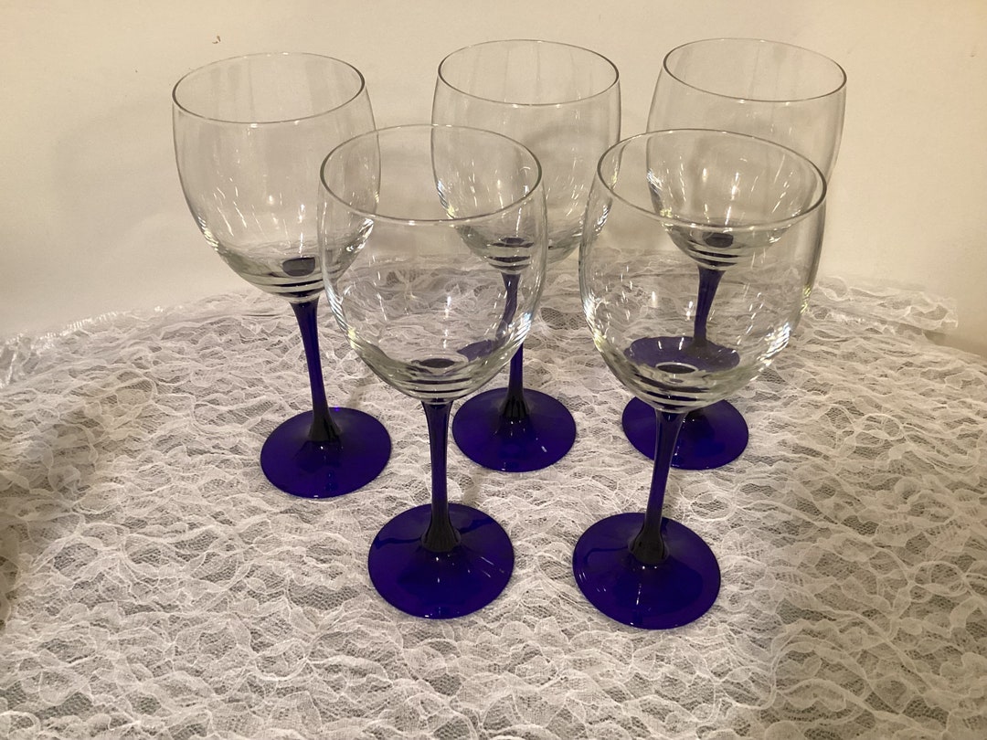 5 Beautiful French Cobalt Blue Stem Wine Glasses Etsy