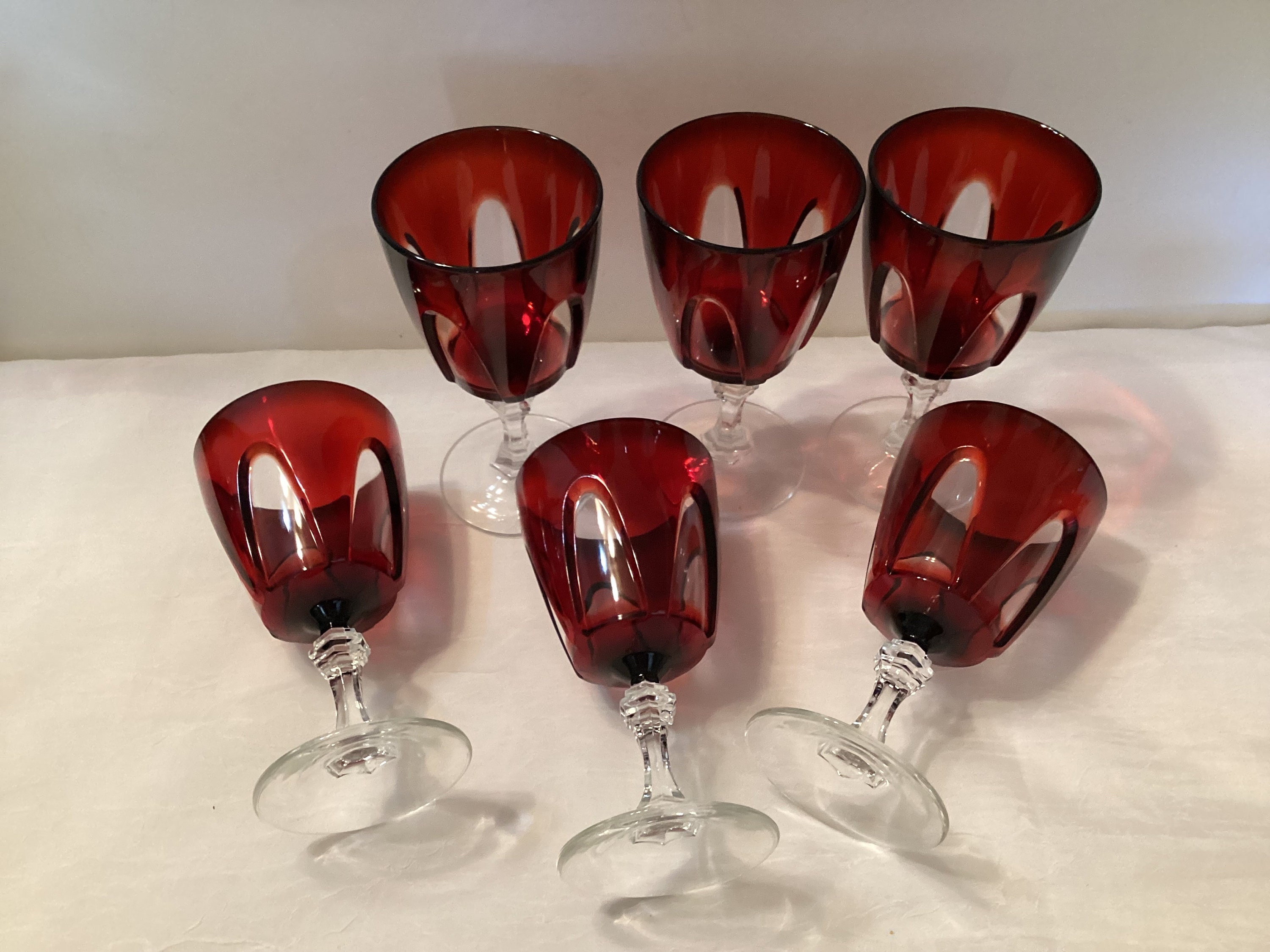 Red or White Wine Square Glasses With Stem set of 4 - 14oz Crystal Unique  Mod