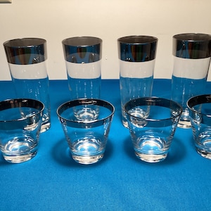 Gorgeous set of 8 Platinum  Rim Barware Glasses
