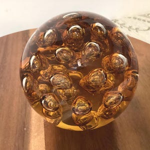 Vintage Large Amber Art Glass Ball with Interior Bubbles