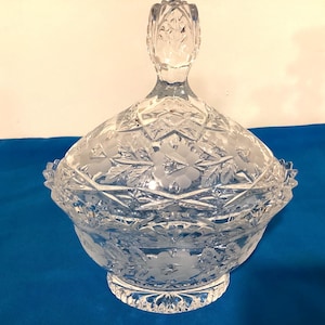 Beautiful Vintage Tall Cut Crystal Candy Dish with Lid
