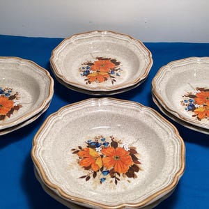 Vintage soep- of saladekommen van Mikasa-steengoed, Flower Fest (set van 8)