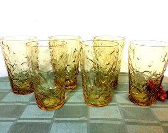 Vintage set of six amber tea/water glasses