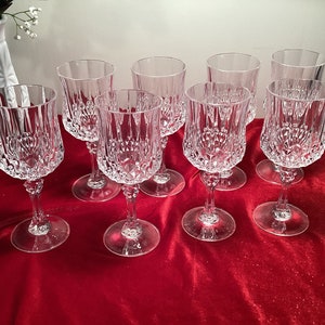 Splendido set di 6 bicchieri da vino Longchamp in cristallo tagliato Cristal D&#39;Arques, alti 7 1/4 pollici