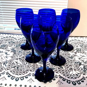 Set of 6 Cobalt Blue Wine Glasses