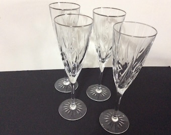 Set of 4 platinum rim crystal champagne flutes