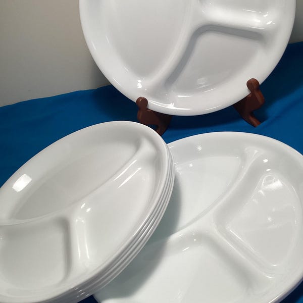 Set of 8 Corelle White Divided Section Dinner Plates