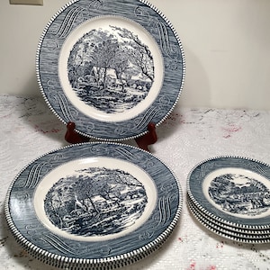 8 Royal China Co. American Currier & Ives Dinnerware Plates