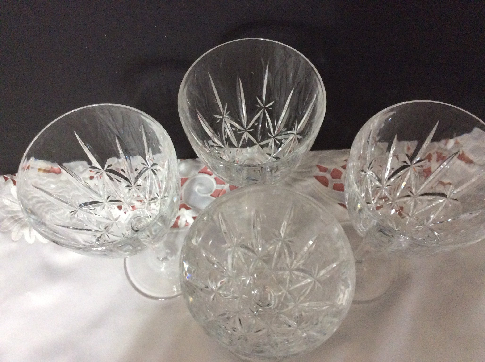 Crystal Glass France-Stamped Small Beveled Cut Wine Glasses Hexagon Stem  4oz