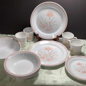 Set of 18 pieces Corelle Dinnerware in the  Peach Floral Pattern