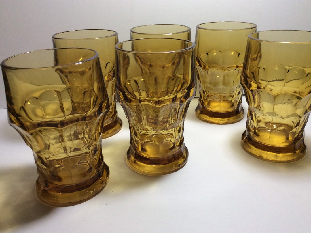 Vintage Amber Glass Tumblers Etsy