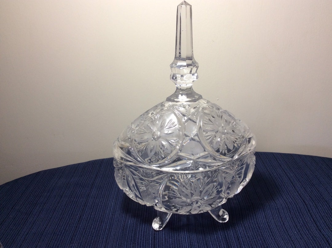 Crystal Footed Candy Dish With Lid Etsy