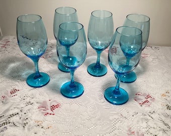 Set of 6 Tall Blue Sky Wine Glasses By Cristar/ Made in Colombia