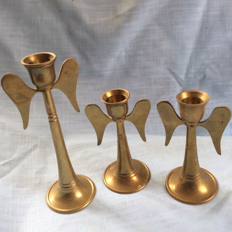 3 brass angel candle holders Etsy