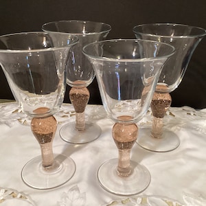 Tall Pink Stem Hand Blown Goblets ( set of 4 )