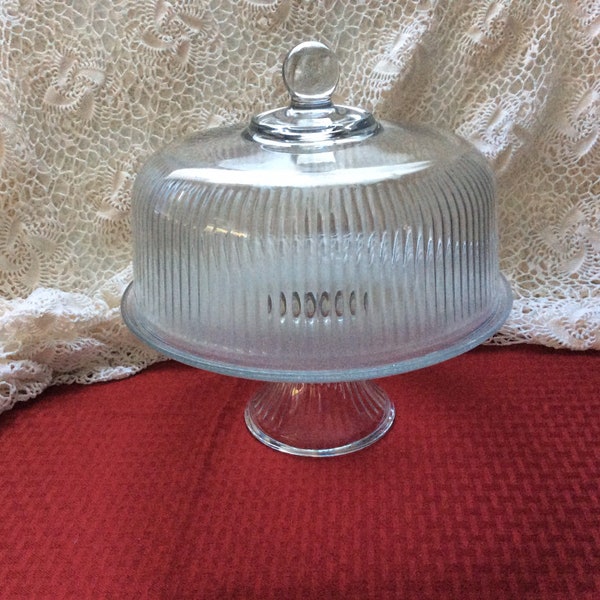 Beautiful Anchor Hocking cake stand with dome