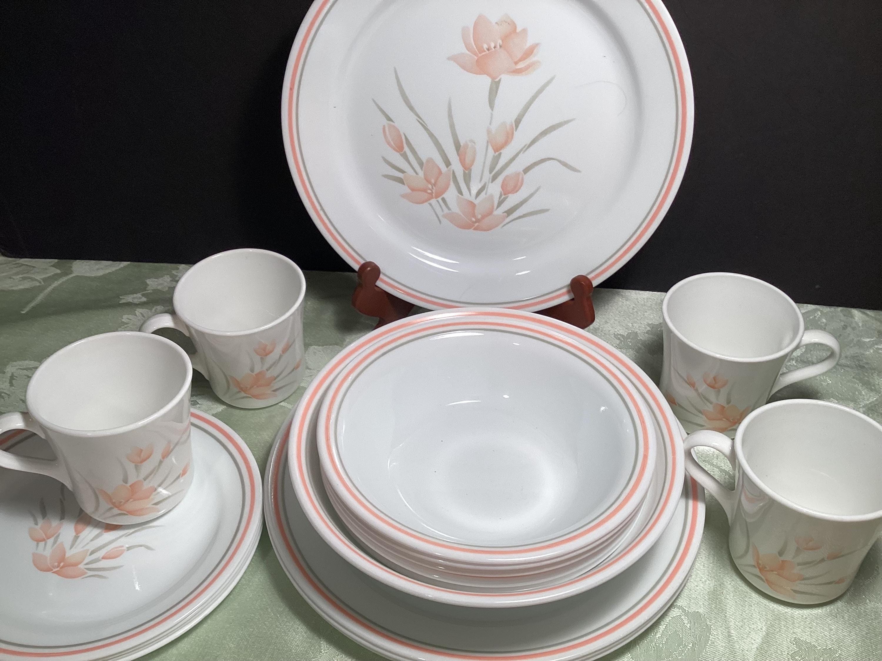 Set of Corelle Dinnerware in the Peach Floral Pattern ( 18 Pieces ) - Etsy