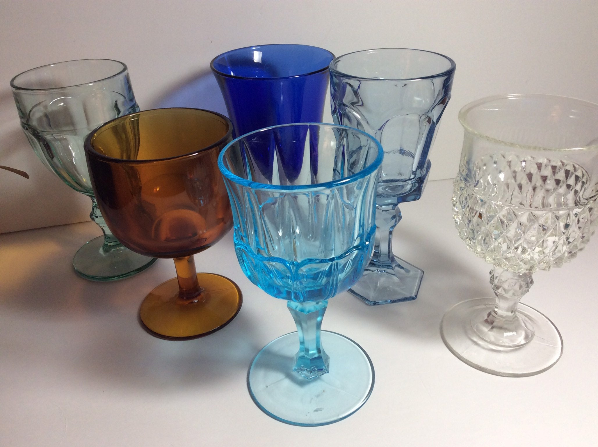 Vintage Wine Glasses Set of 6, 11 Ounce Colored Glass Water Goblets,  Colorful Unique Embossed Patter…See more Vintage Wine Glasses Set of 6, 11  Ounce